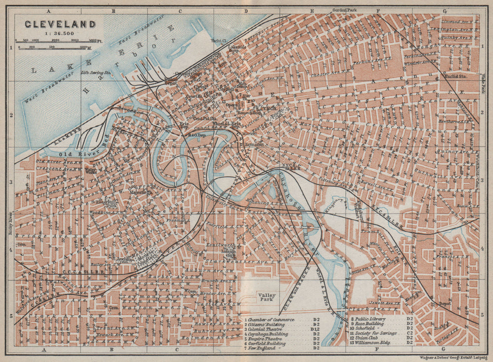 CLEVELAND antique town city plan. Ohio. BAEDEKER 1909 old map chart