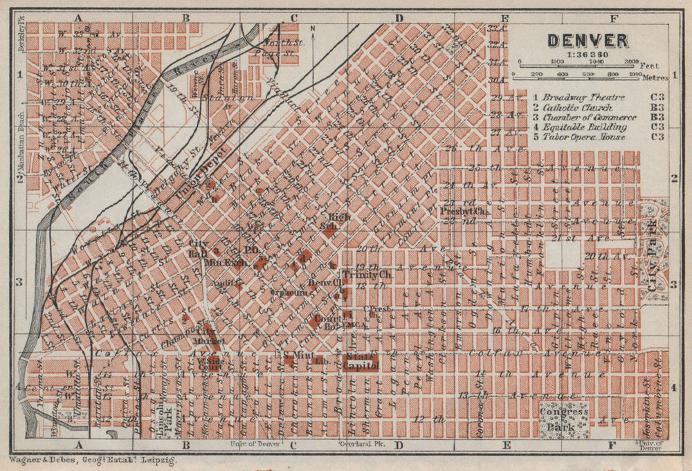 DENVER antique town city plan. Colorado. BAEDEKER 1909 old map chart