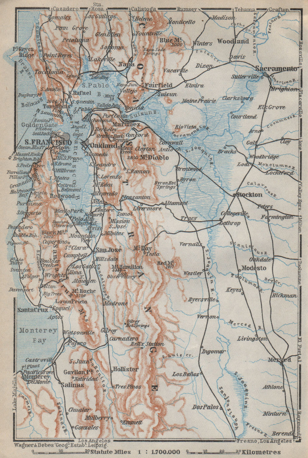 SAN FRANCISCO BAY AREA, California. Oakland Berkeley Monterey 1909 old map