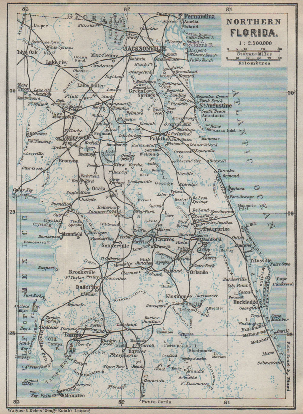 NORTHERN FLORIDA. Jacksonville St Augustine Tampa. BAEDEKER 1909 old map