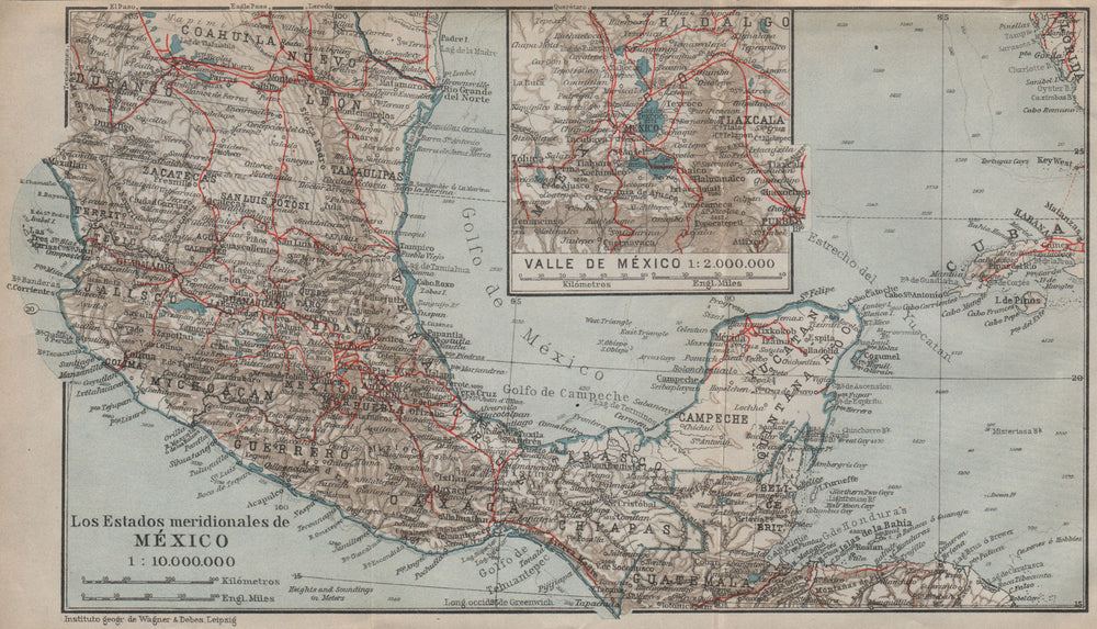 SOUTHERN MEXICO. ESTADOS MERIDIONALES DE MÉXICO. Valle de Mexico mapa 1909