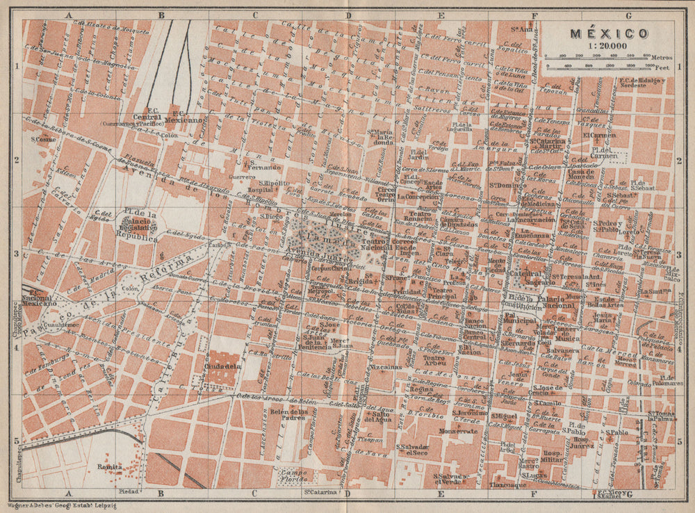MEXICO CITY. MÉXICO antique town ciudad plan mapa. BAEDEKER 1909 old