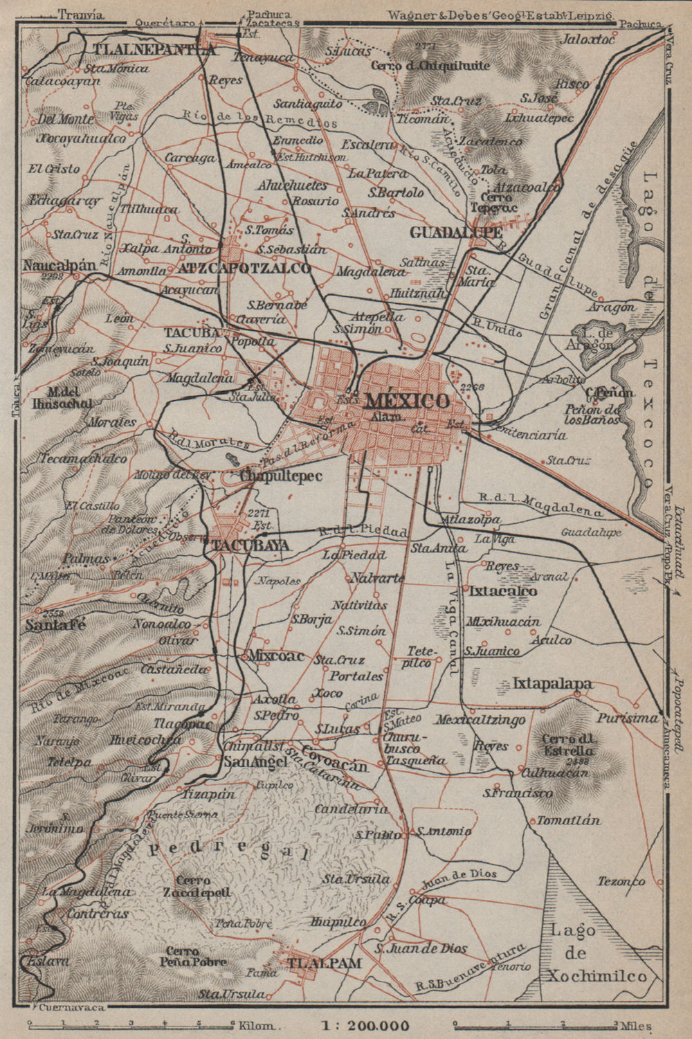 MEXICO CITY environs. Tacubaya Atzcapotzalco Tlalpam mapa. BAEDEKER 1909