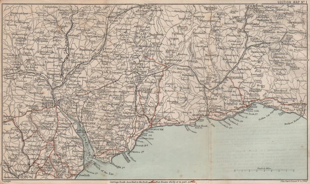 JURASSIC COAST Dorset Devon Exeter Bridport Sidmouth Honiton Lyme Regis 1889 map