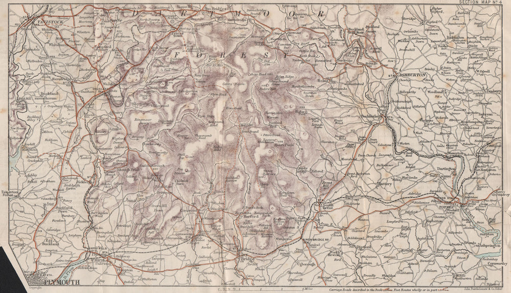 DARTMOOR SOUTH. Plymouth Totnes Ashburton Ivybridge Yelverton Tavistock 1889 map