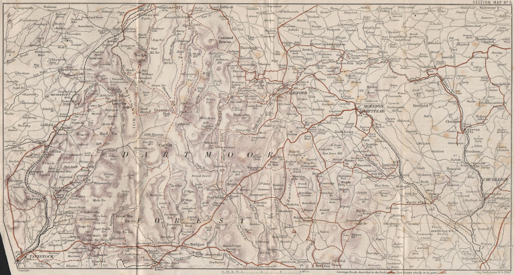 DARTMOOR NORTH. Moretonhampstead Okehampton Chagford Bovey Tracey 1889 old map