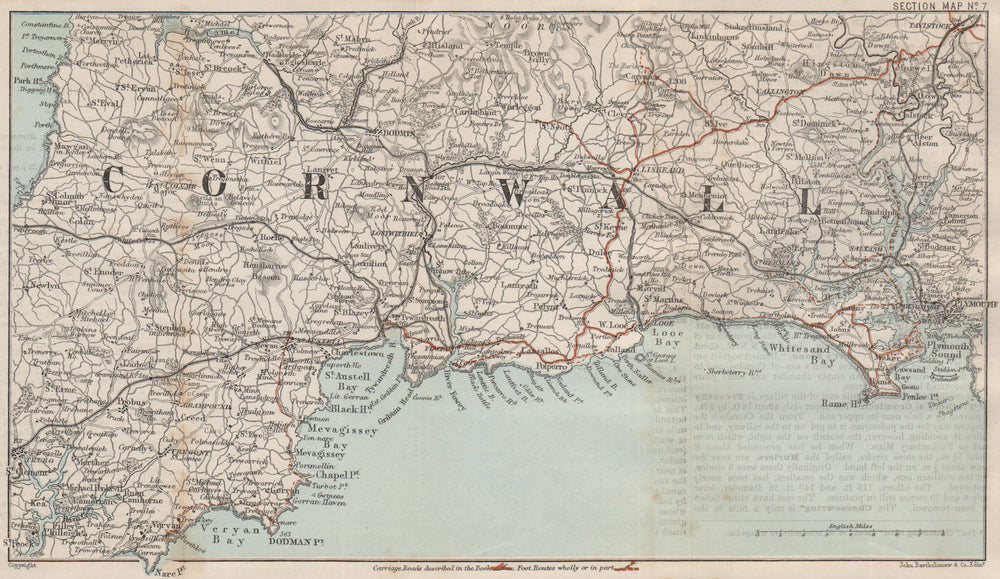 SOUTH CORNWALL COAST Looe Fowey Polperro Roseland Plymouth St Austell 1889 map