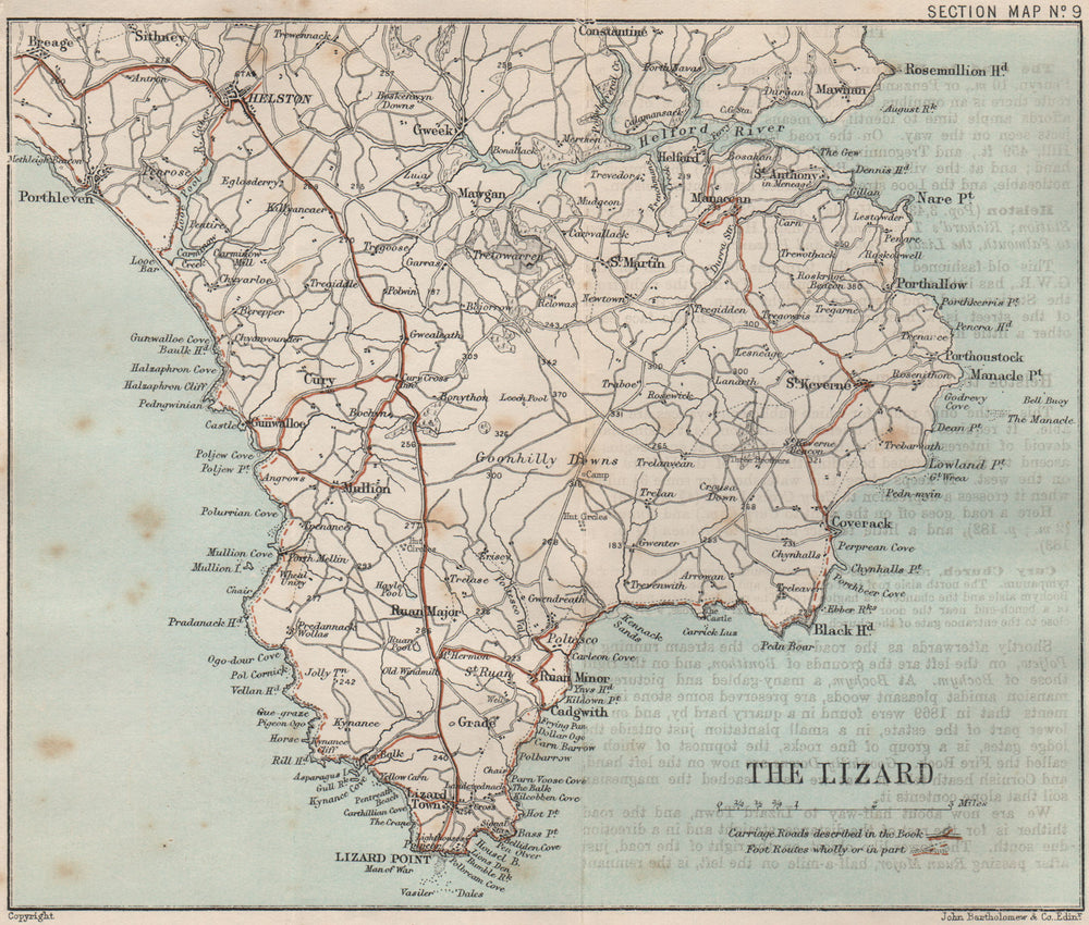 THE LIZARD PENINSULA. Cornwall. Helston Mullion Helford River 1889 old map
