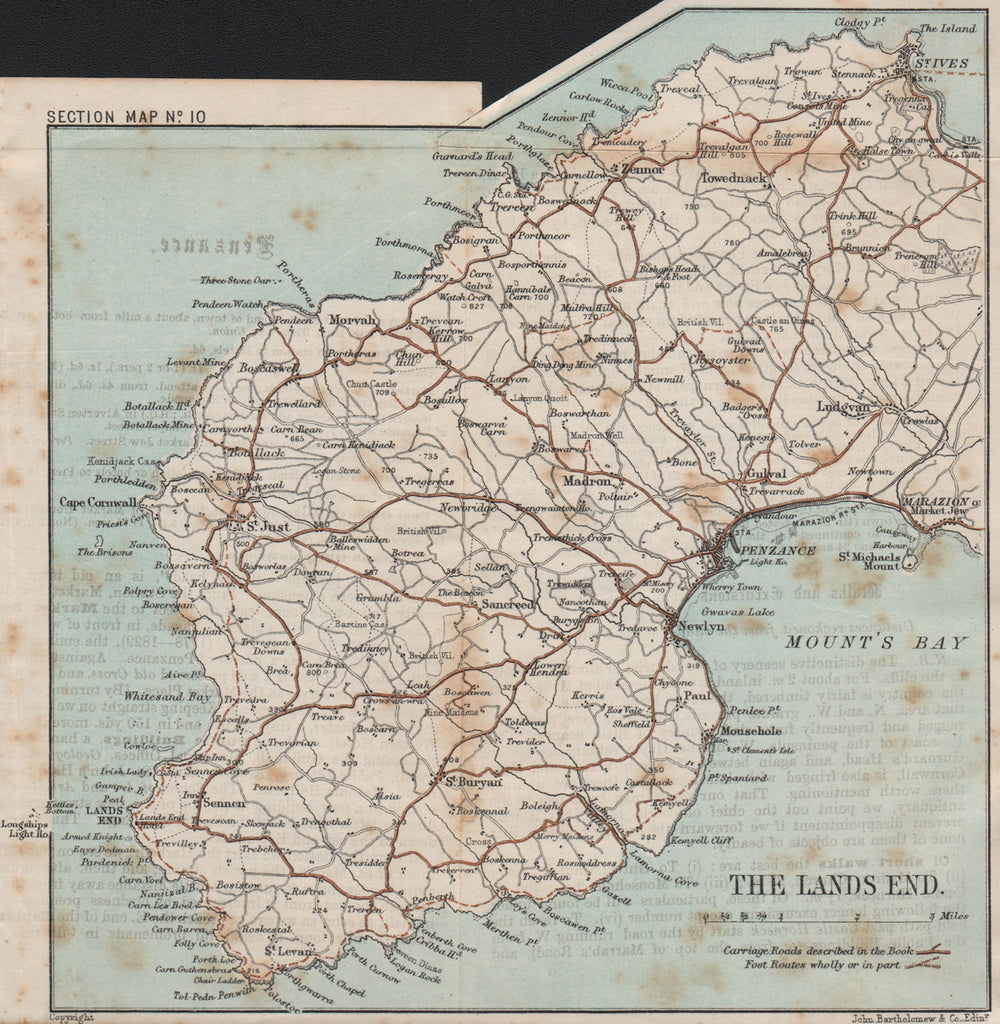 PENWITH PENINSULA. Land's End Penzance St Ives Marazion St Just 1889 old map