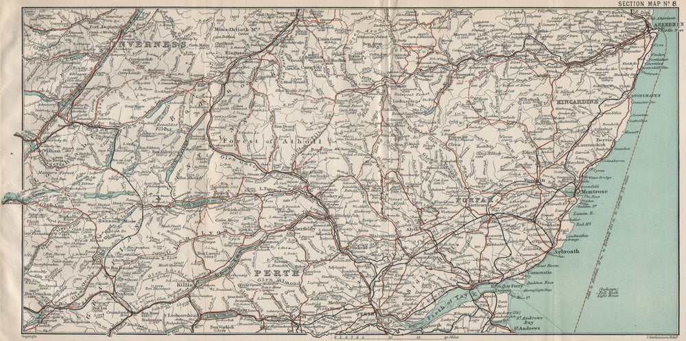 SCOTLAND EAST. Perth Forfar Inverness Kincardine Aberdeen Firth of Tay 1908 map