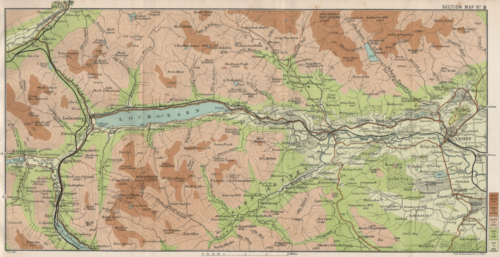 STRATHEARN Crieff Comrie St Fillans Ben Chonzie Ben Vorlich Loch Earn 1908 map