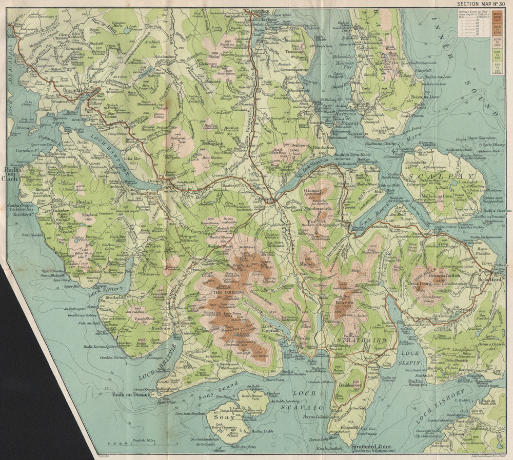 ISLE OF SKYE Scalpay The Cuillins Red Hills Loch Slapin Eishort Scavaig 1908 map