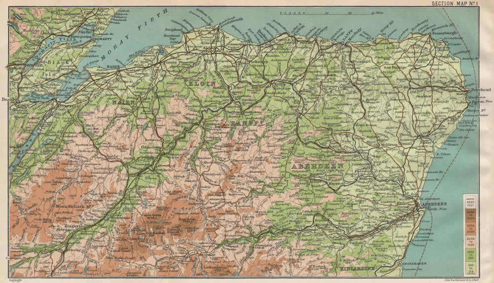NE SCOTLAND. Speyside. Aberdeen Elgin Nairn Banff Cairngorms Kincardine 1911 map