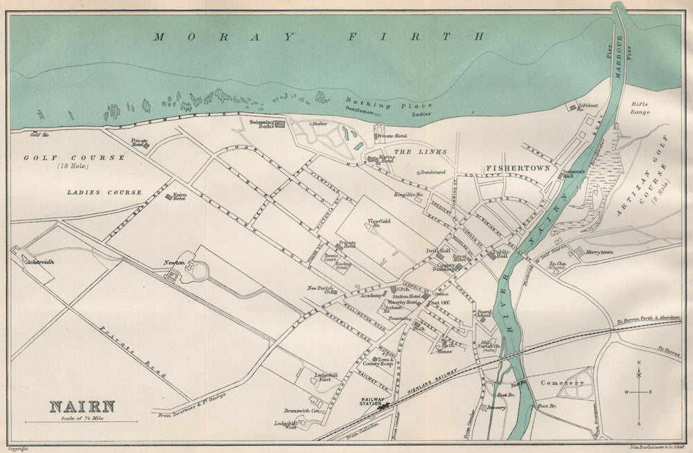 NAIRN town/city plan. Scotland. BARTHOLOMEW 1911 old antique map chart