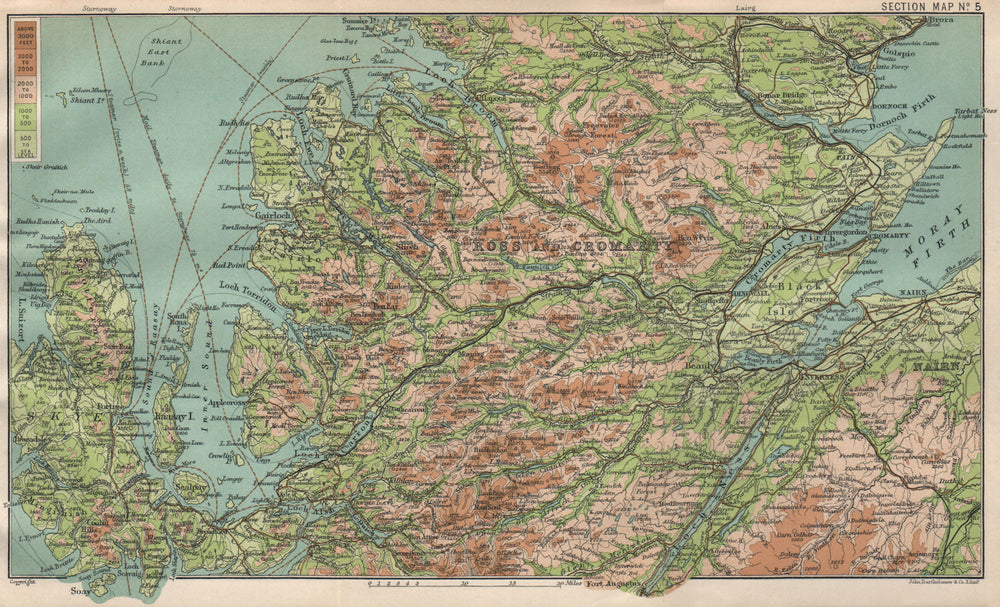 SCOTTISH HIGHLANDS. Ross & Cromarty. Skye. BARTHOLOMEW 1911 old antique map