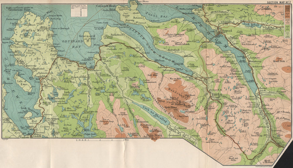 WESTER ROSS. Loch Broom Ullapool Dundonnell & Fisherfield Forest 1911 old map