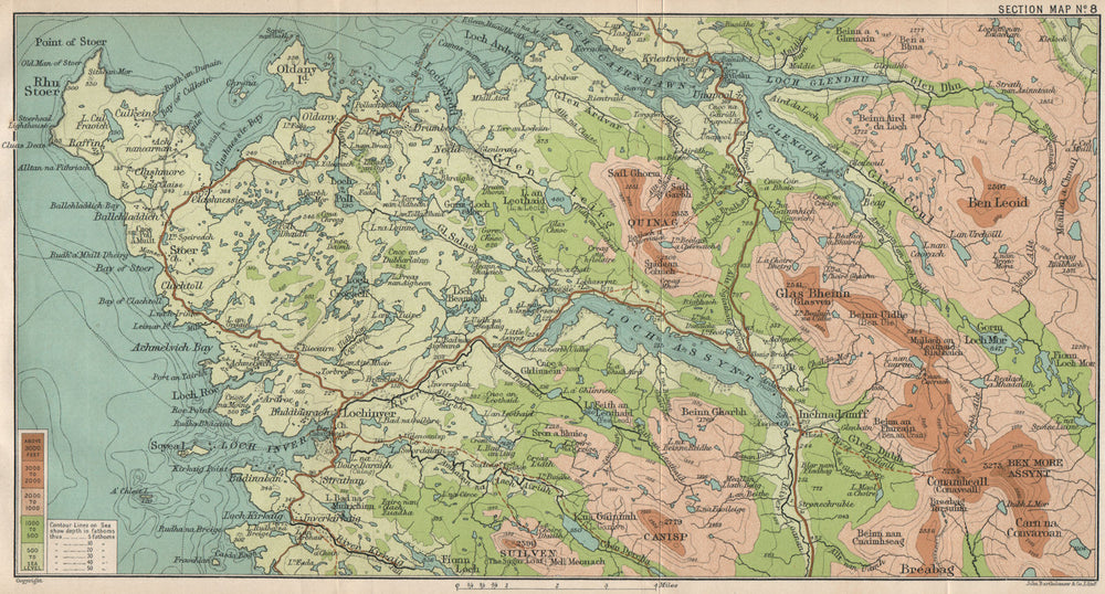 WESTER ROSS. Unapool Ben Leoid Loch Assynt Glendhu Glencoul Sutherland 1911 map