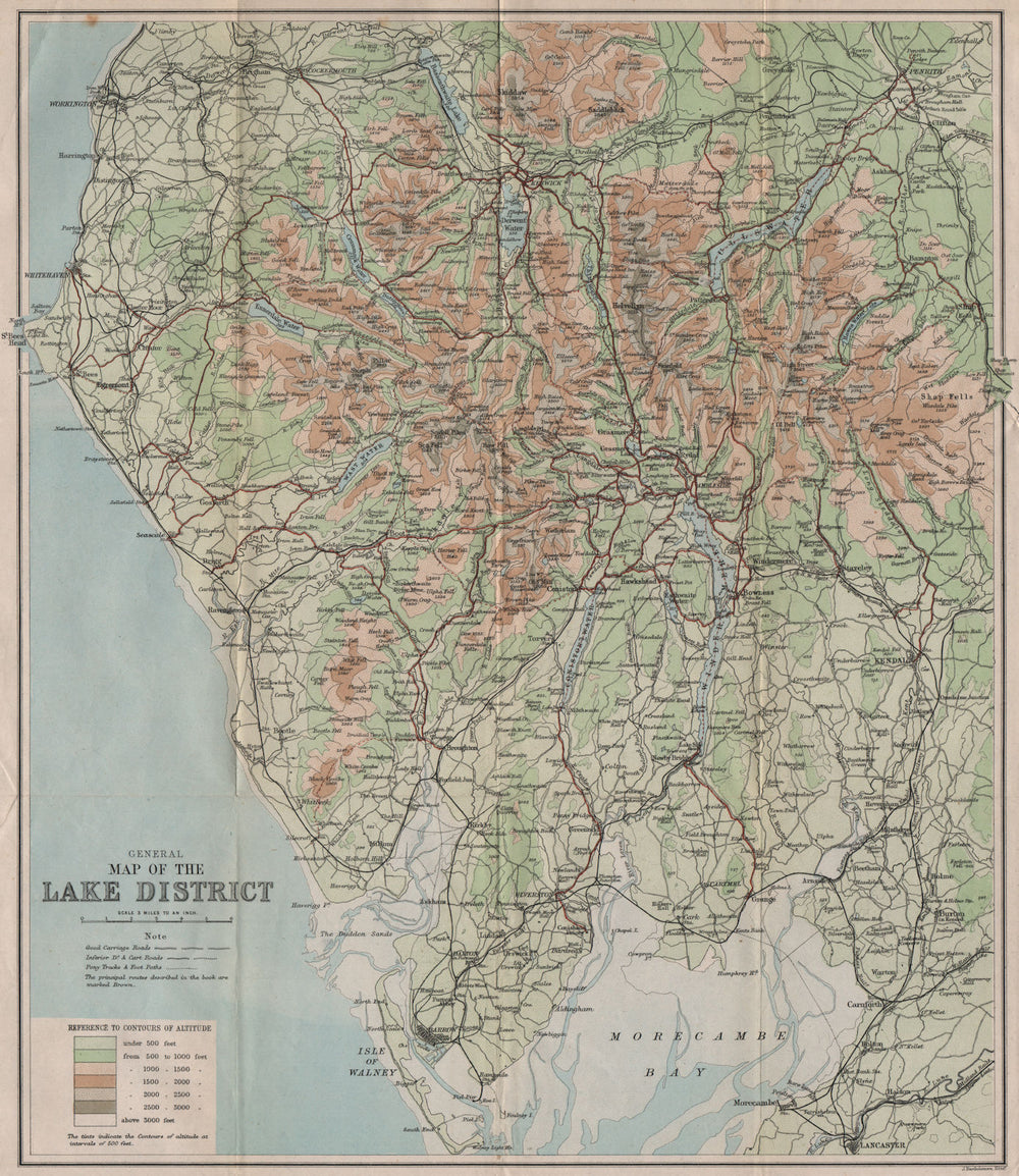Map of the English LAKE DISTRICT. Cumbria. BARTHOLOMEW 1886 old antique