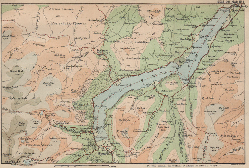ULLSWATER. Helvellyn Patterdale Poole Bridge Howtown Little Mell Fell 1886 map