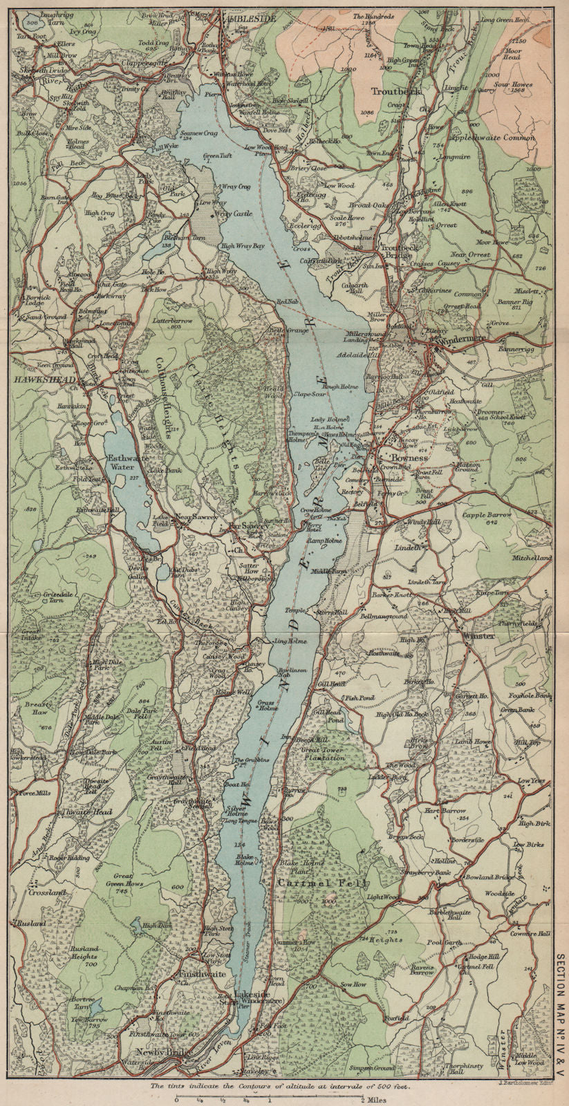 LAKE WINDERMERE. Brockhole Claife Heights Troytbeck Esthwaite Water 1886 map