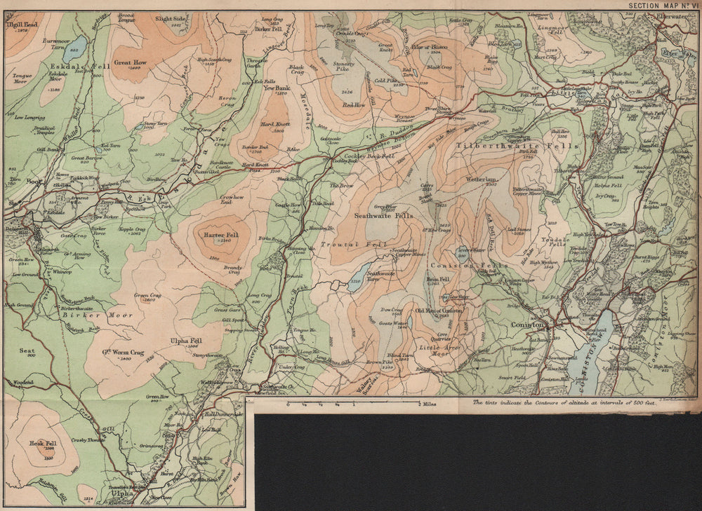 TILBERTHWAITE FELLS. Coniston Eskdale. BARTHOLOMEW 1886 old antique map chart