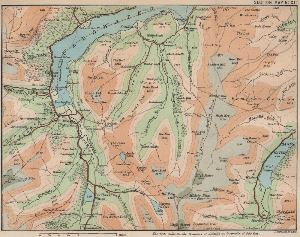 ULLSWATER Patterdale Haweswater High Street Place Fell Glenridding 1886 map