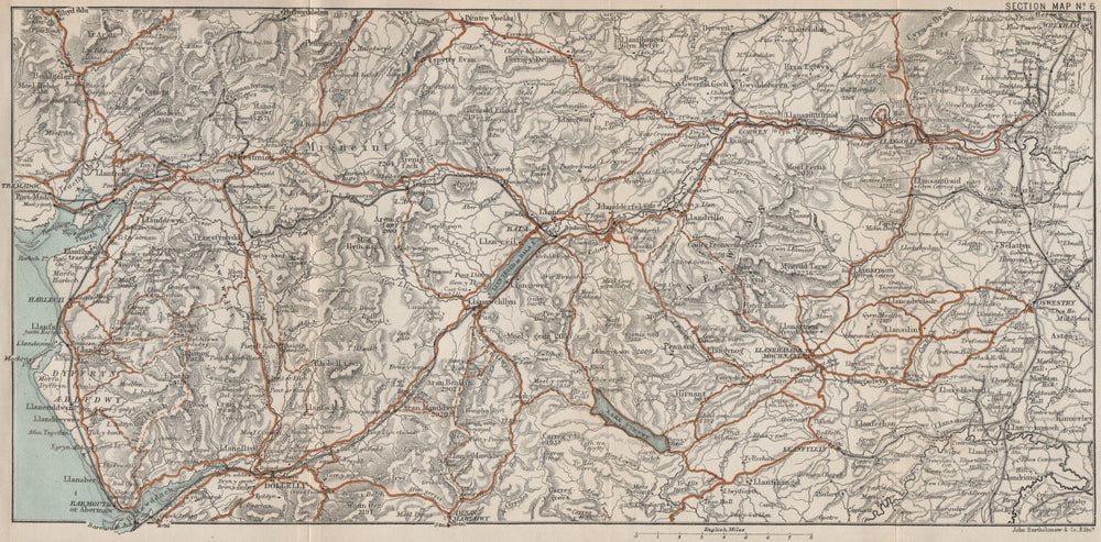 NORTH WALES. Snowdonia Rhinogydd arenigau Dolgellau Oswestry Wrexham 1887 map