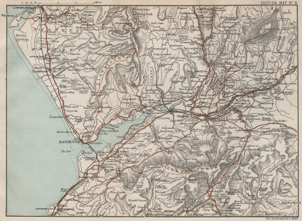 MAWDDACH ESTUARY. Dolgelly Dolgellau Barmouth Cader Idris Coed y Brenin 1887 map