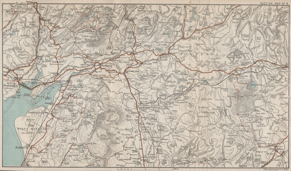 SNOWDONIA. Rhinogydd Moelwynion Porthmadog Harlech Trawsfynydd 1887 old map