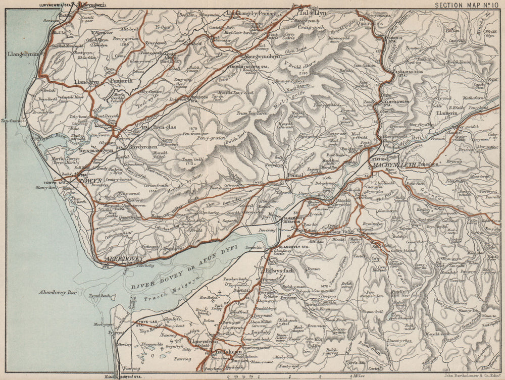 DOVEY ESTUARY. Aberdovey Machynlleth Tarren Range Tywyn Machynlleth 1887 map