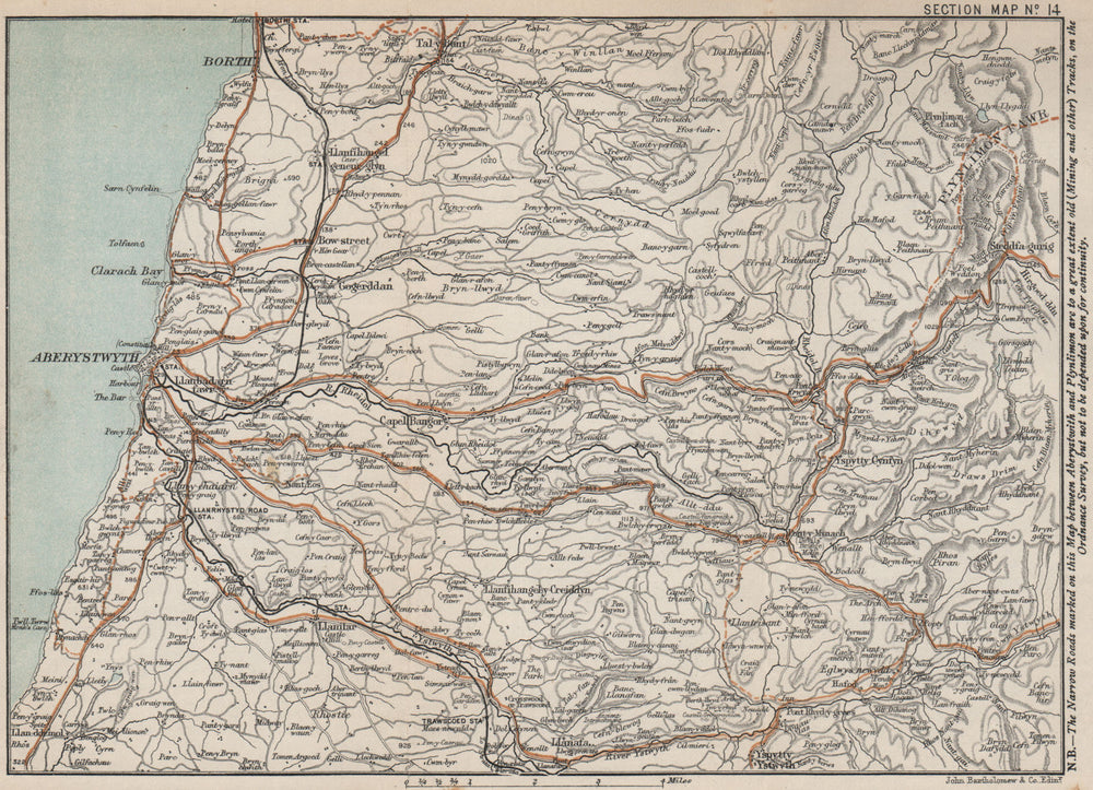 ABERYSTWYTH environs. Borth Plynlimon. Ceredigion North. BARTHOLOMEW 1887 map