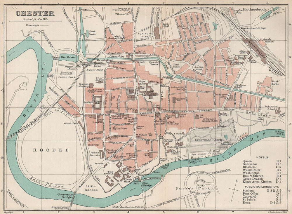 CHESTER town/city plan. Wales. BARTHOLOMEW 1902 old antique map chart