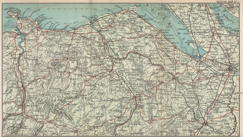 FLINTSHIRE DENBIGHSHIRE Deeside Chester Mynydd Hiraethog Denbigh Moors 1902 map