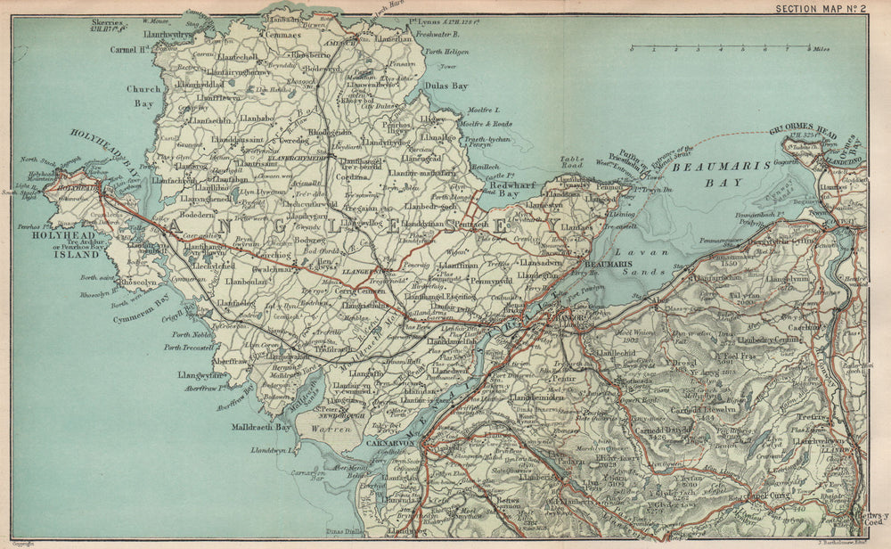 ANGLESEY Beaumaris Holyhead Menais Strait Bangor. BARTHOLOMEW 1902 old map