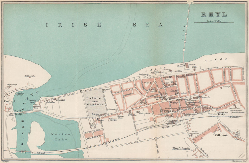 RHYL town/city plan. Wales. BARTHOLOMEW 1902 old antique map chart