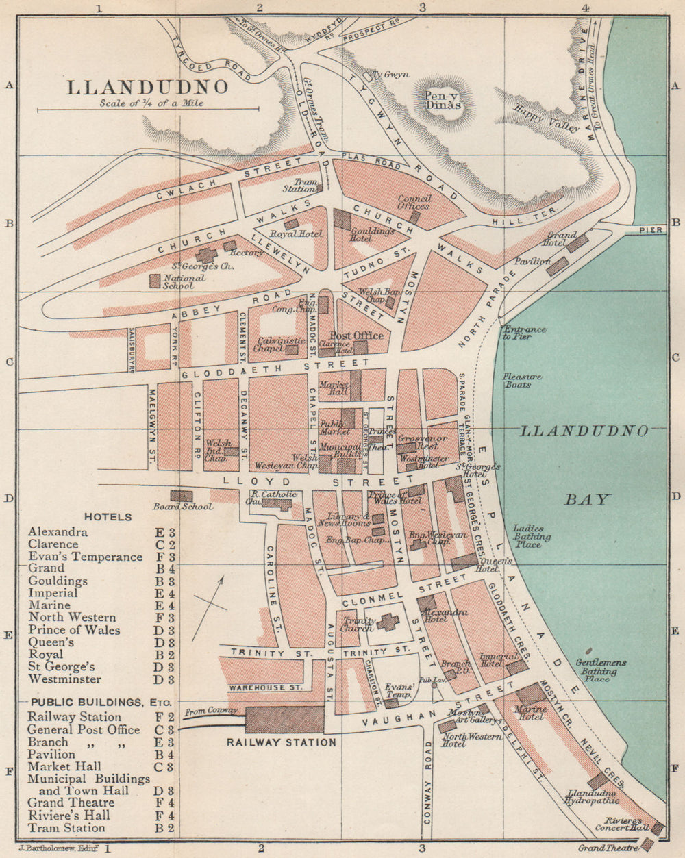 LLANDUDNO town/city plan. Wales. BARTHOLOMEW 1902 old antique map chart