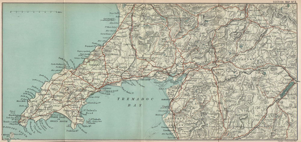 Llŷn/LLYN PENINSULA. Tremadog Bay Pwllheli Porthmadog Harlech Snowdonia 1902 map