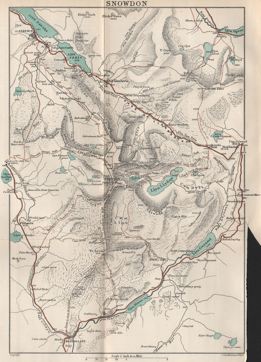 MOUNT SNOWDON & environs. Llyn Peris Llyn Padarn. Snowdonia 1902 old map