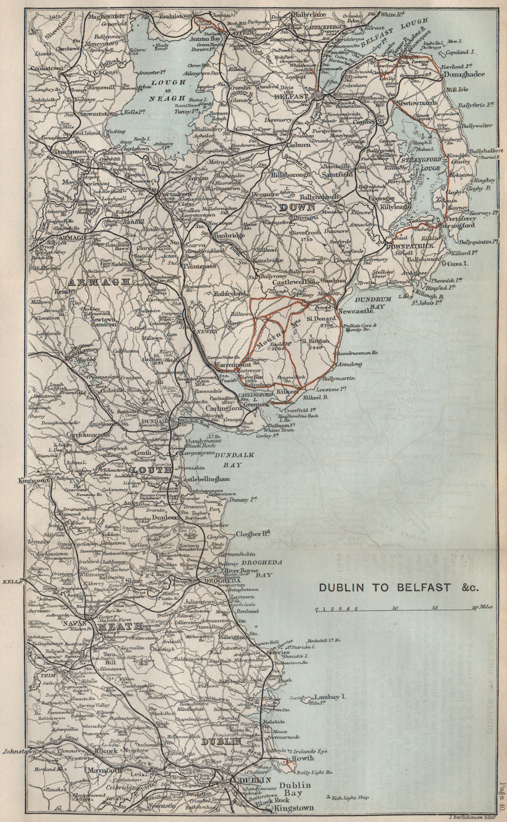 IRELAND EAST COAST Dublin to Belfast. Armagh Down Louth Meath 1887 old map