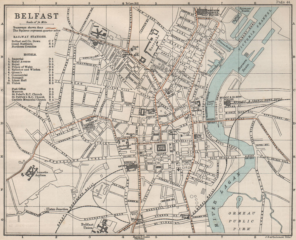 BELFAST town/city plan. Ireland. BARTHOLOMEW 1887 old antique map chart