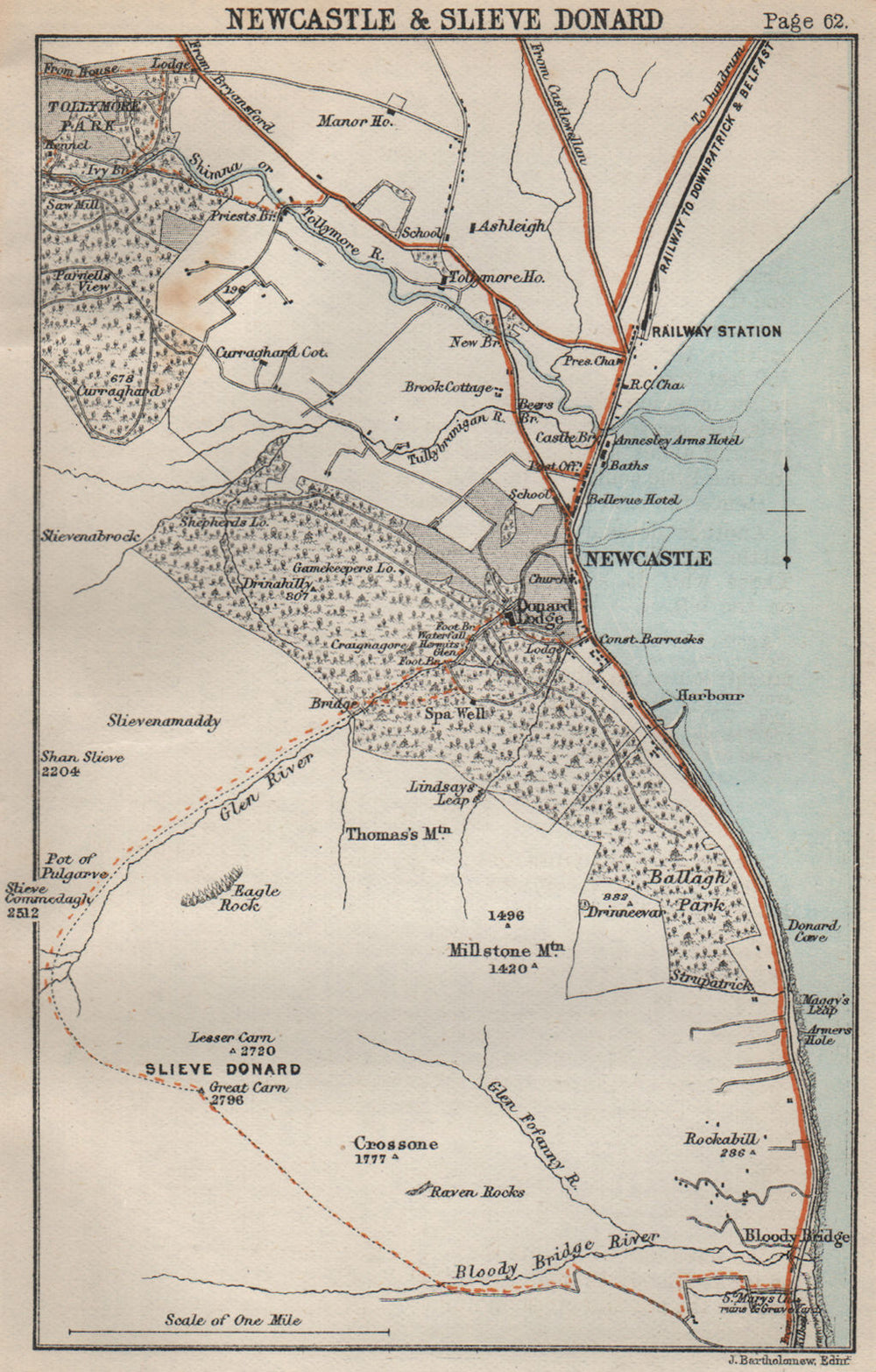 Newcastle & Slieve Donard. Ireland. BARTHOLOMEW 1887 old antique map chart