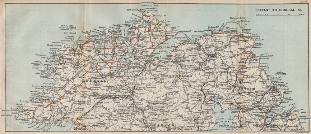 IRELAND NORTH COAST Belfast to Donegal. Londonderry Antrim Tyrone 1887 old map