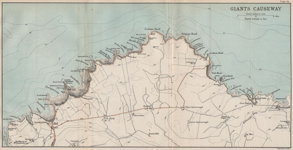 GIANT'S CAUSEWAY. Antrim, Northern Ireland. BARTHOLOMEW 1887 old antique map