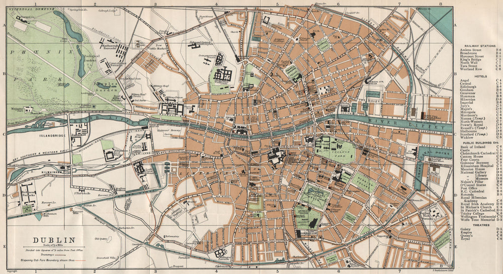 DUBLIN town/city plan. Ireland. BARTHOLOMEW 1902 old antique map chart