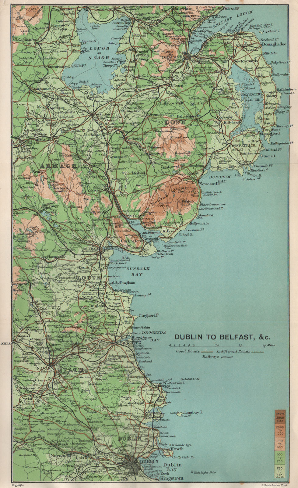 IRELAND EAST COAST Dublin to Belfast. Armagh Down Louth Meath 1902 old map
