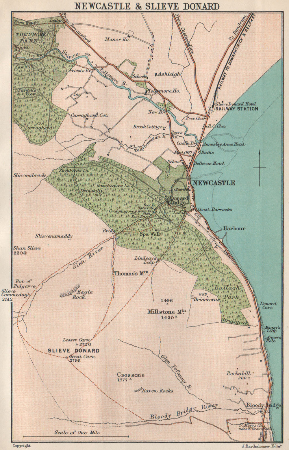 Newcastle & Slieve Donard. Ireland. BARTHOLOMEW 1902 old antique map chart