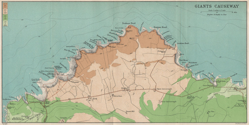 GIANT'S CAUSEWAY. Antrim, Northern Ireland. BARTHOLOMEW 1902 old antique map