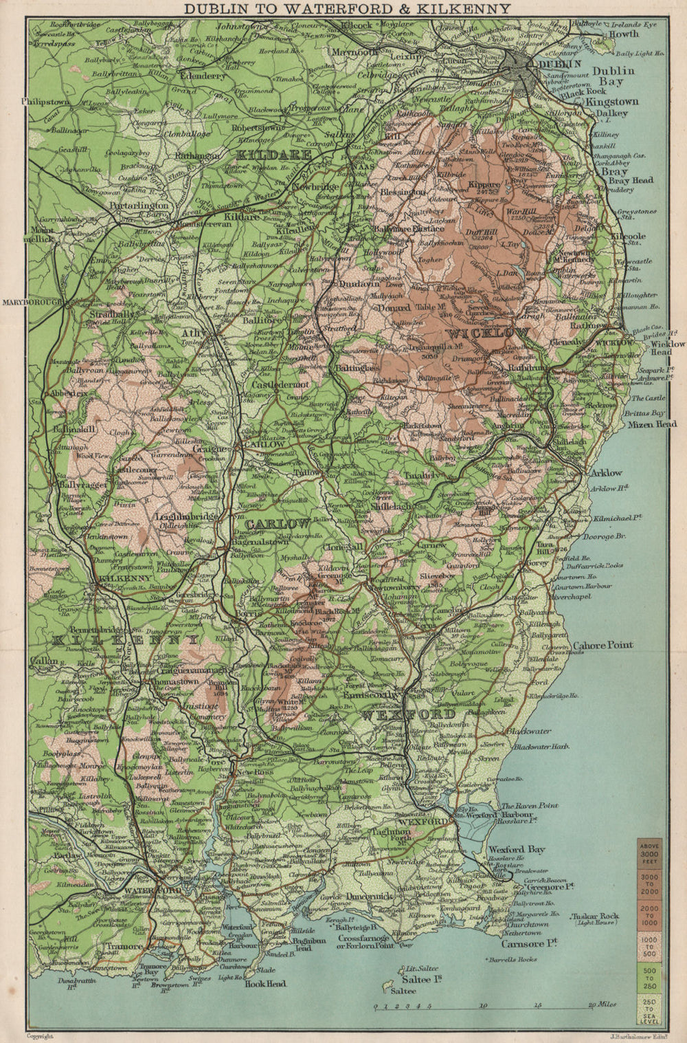 LEINSTER COAST. Kildare Wexford Wicklow Dublin Kilkenny Carlow 1901 old map