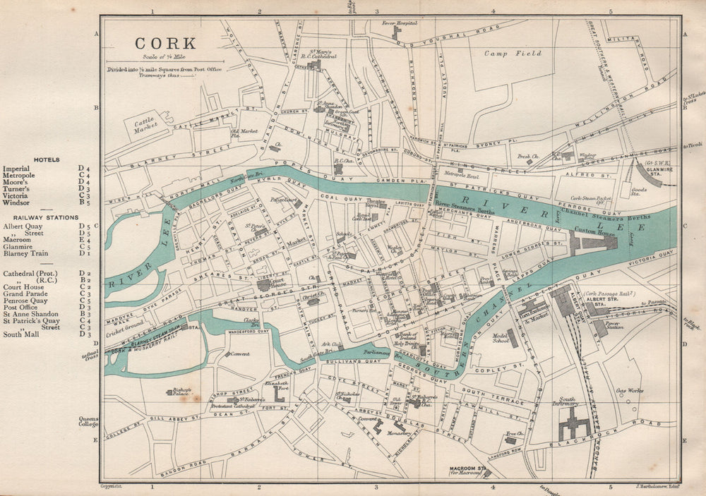 CORK town/city plan. Ireland. BARTHOLOMEW 1901 old antique map chart
