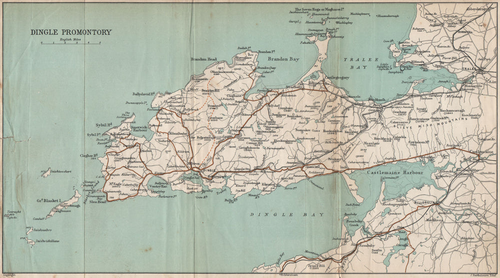 DINGLE PROMONTORY/peninsula. Kerry Tralee Annascaul Castlemaine 1901 old map